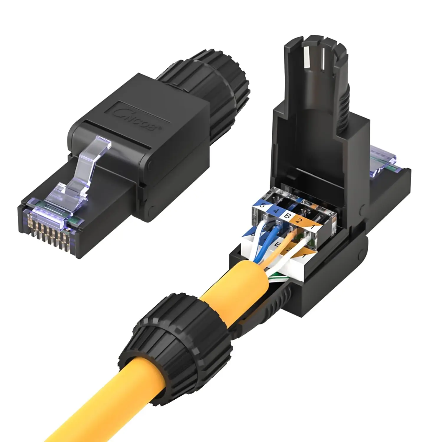 

RJ45 Connectors Cat6 Tool Free Gold Plated Ethernet Plug Reusable for 22-24 AWG Cables 2 Pack
