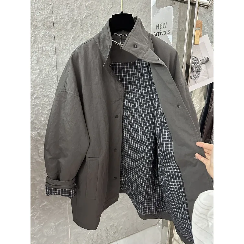 

Осень/зима 2022, новый стиль, свободное повседневное цельное хлопковое пальто с воротником-стойкой на пуговицах