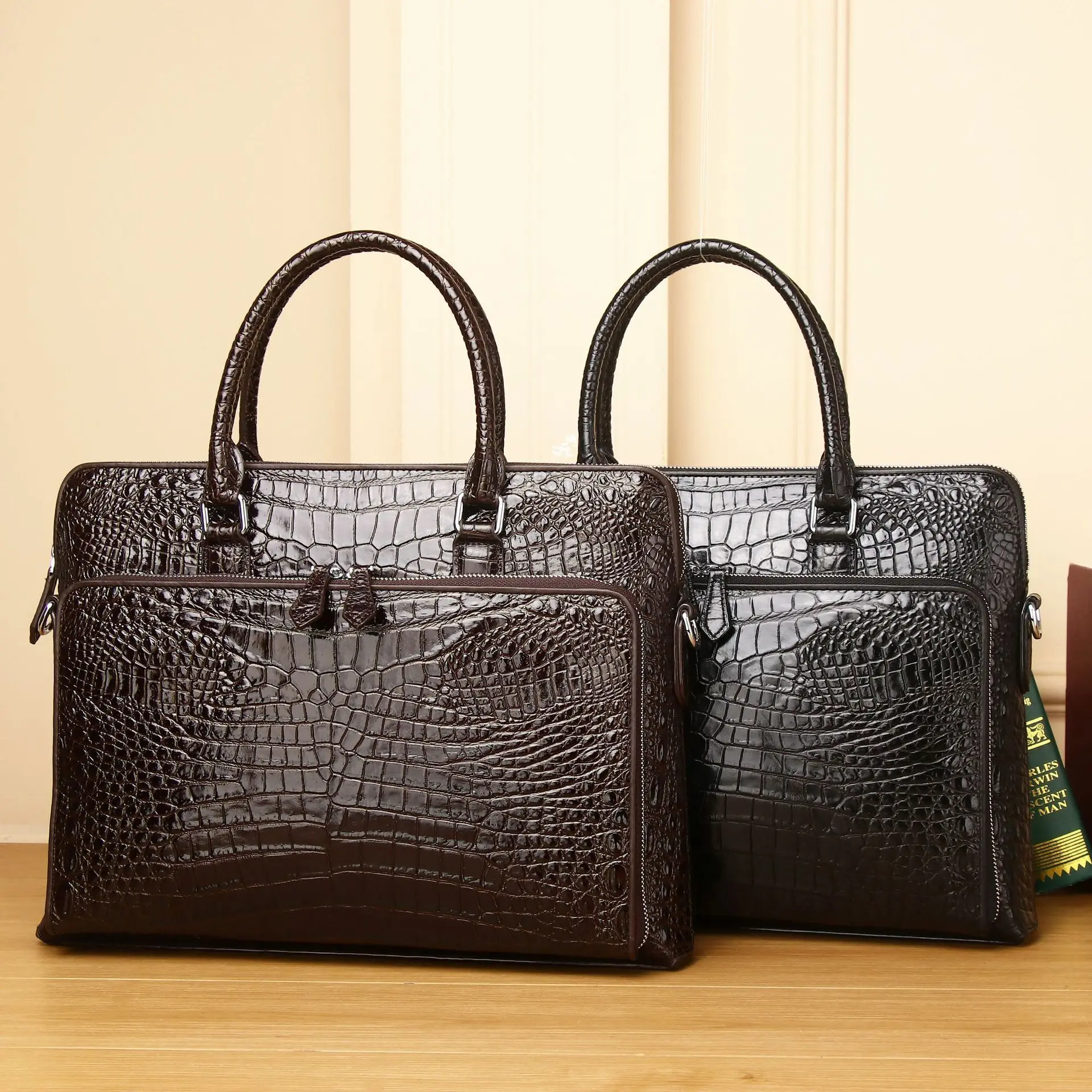 

New Crocodile Belly Handbag Genuine Messenger Bag Leather Men's Business Briefcase Cowhide Single Shoulder Diagonal Cross Bag