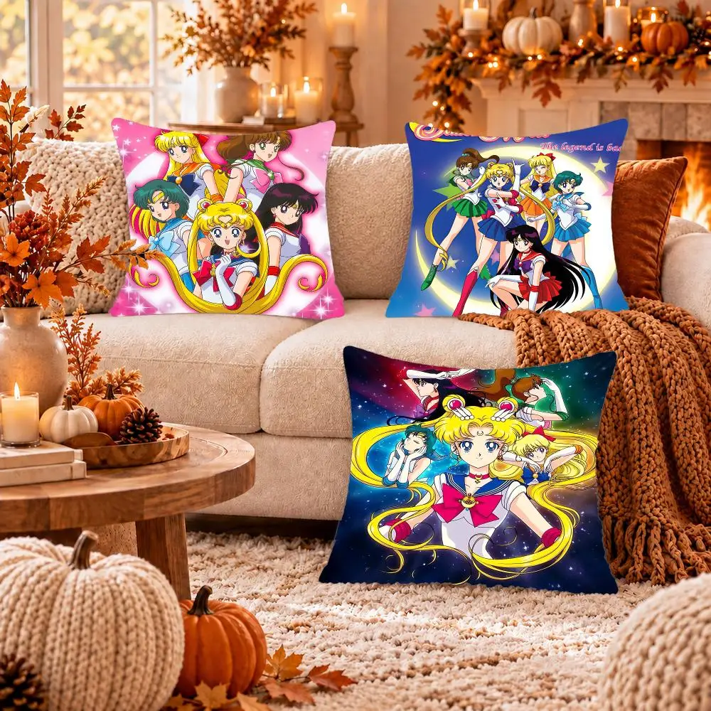 Anime S-Sailor Moon Cushion Cover Soft Plush Cushion Case Throw Pillowcase Cozy Home Sofa Bed Living Room Decor