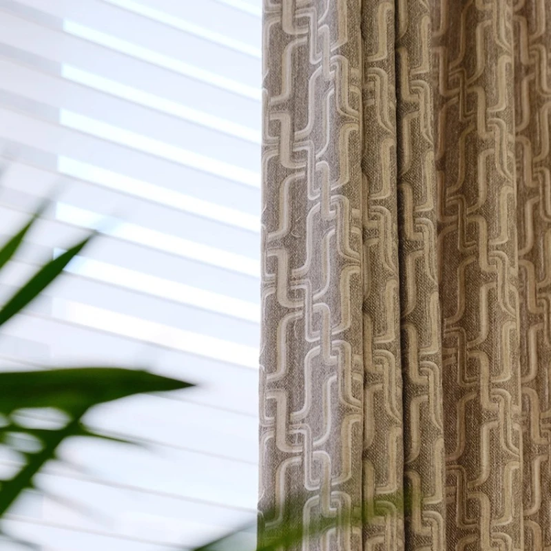 New High-end Wool Texture Colored Jacquard Chain Texture Curtains for Living Dining Room Bedroom Custom Size Decoration Drapes