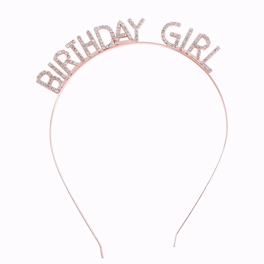 頭飾りスイートクイーン誕生日ギフトレター合金ラインストーンクラウン女性ジュエリー韓国スタイルヘアフープハッピーバースデーヘッドバンド