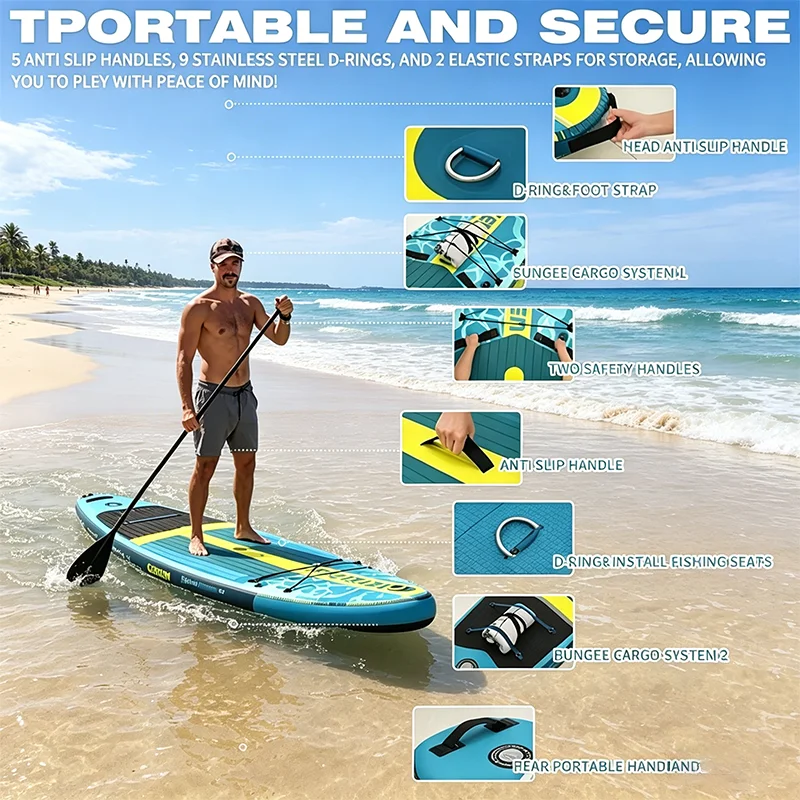 SUPInflatableStandUpPaddleBoardwith5Anti-SlipHandles,9StainlessD-Rings,2BungeeCargo&FishingSeatMountsforOutdo-AliExpress18