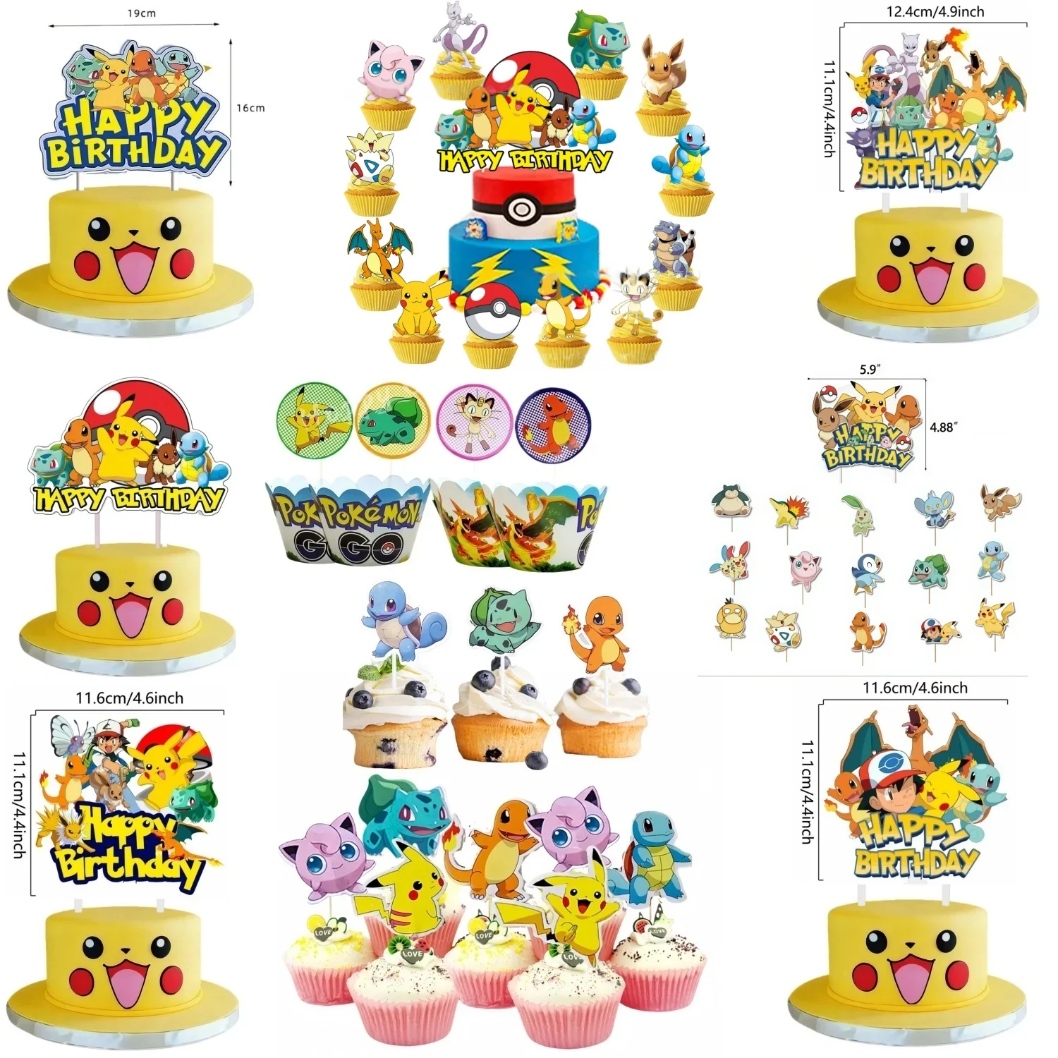 Topper Pokeball Cake Birthday Pokebal Decoration Cake Topper Charizard Bulbasaur Cupcake Topper Baking DIY Supplies Party Favors