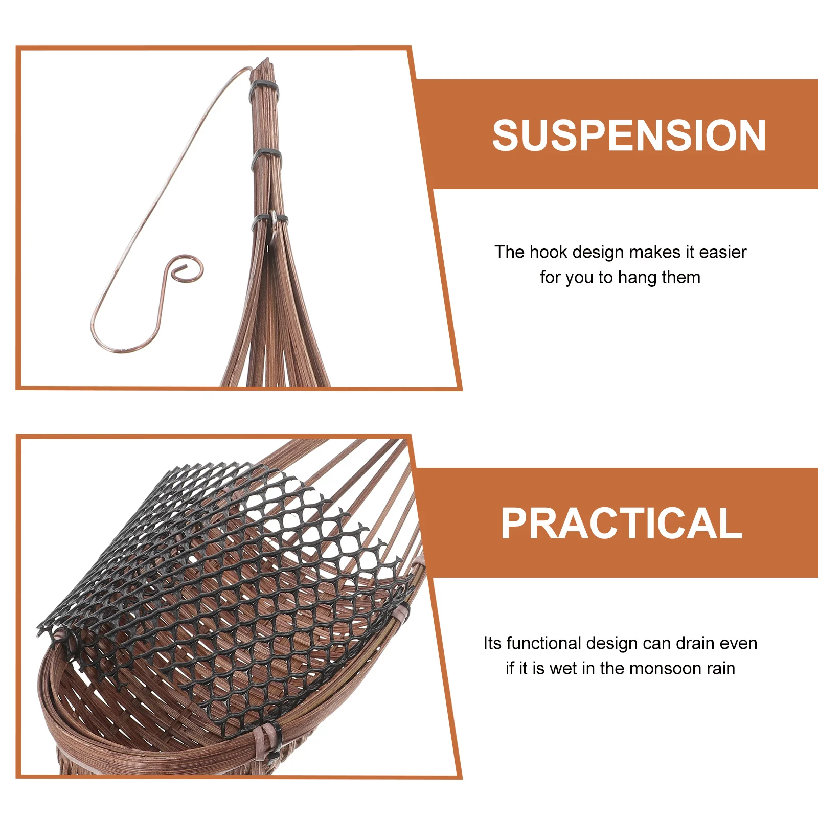 

Bamboo Hanging Basket Flower Pot Hand-Woven Plant Container Wall Mount Decor Vintage Planter For Indoor Outdoor