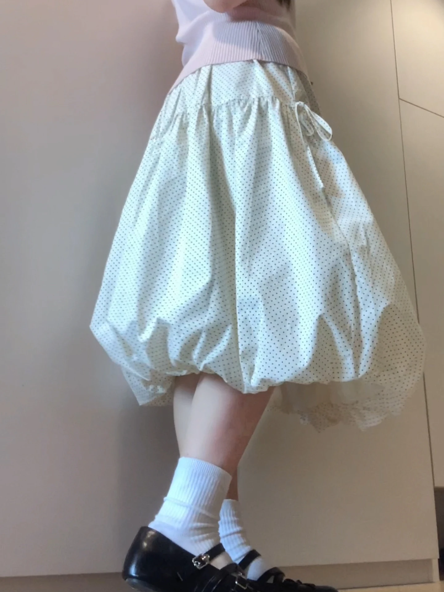 High Waist Polka Dot Bloomer Half Skirt Women's Summer plus Size Versatile Slimming A-Line Belted Midi Skirt Sweet Style