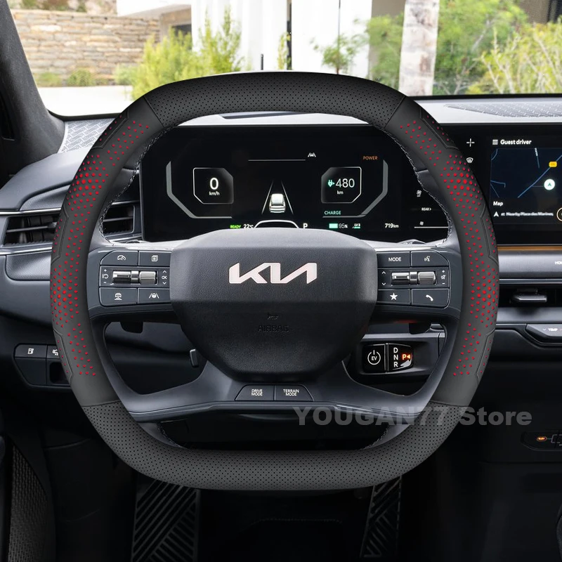 

Double D-type Car Leather Steering Wheel Cover For Kia EV9 2024 2025 Summer Auto Steering Wheel Kia EV9 Accessories