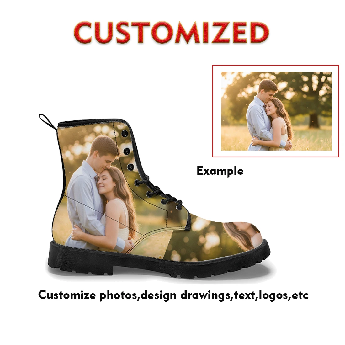 

Customizable patterned text and logo casual boots winter boots and fashion boots for men and women