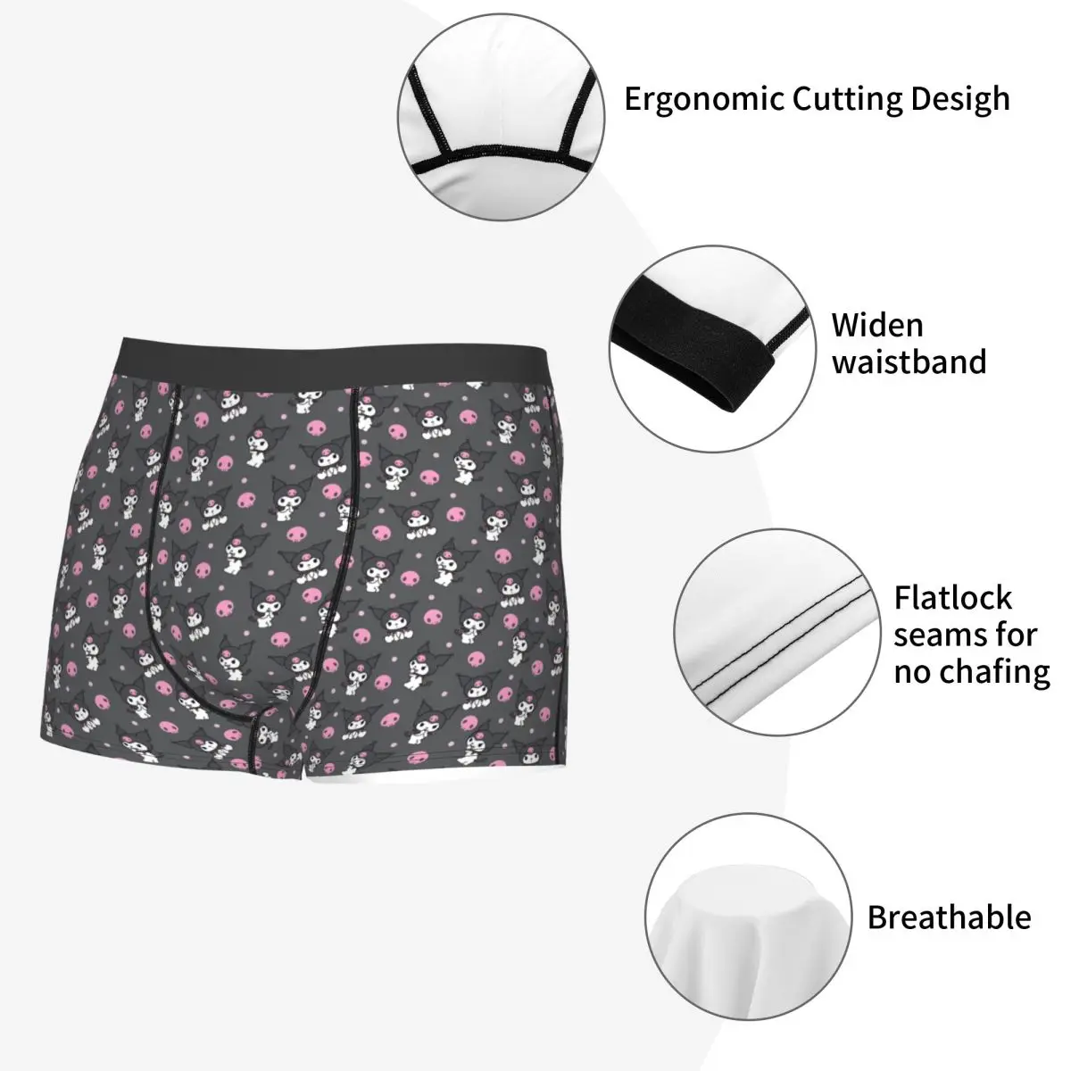 Customized Kuromi Cartoon Movie Boxer Shorts For Homme 3D Printed Kawaii Cartoon Movie Underwear Panties Briefs Soft Underpants