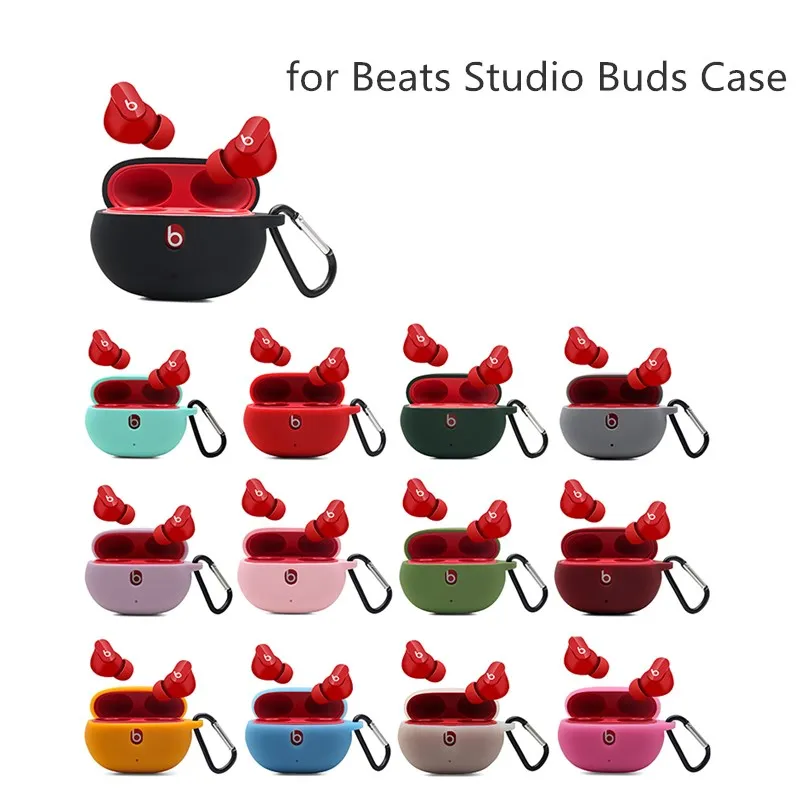 حافظة لهاتف Beats Studio Buds 2021 من السيليكون الناعم لحماية براعم الفتحات ملحقات سماعة الأذن مع سلسلة مفاتيح لبراعم الاستوديو