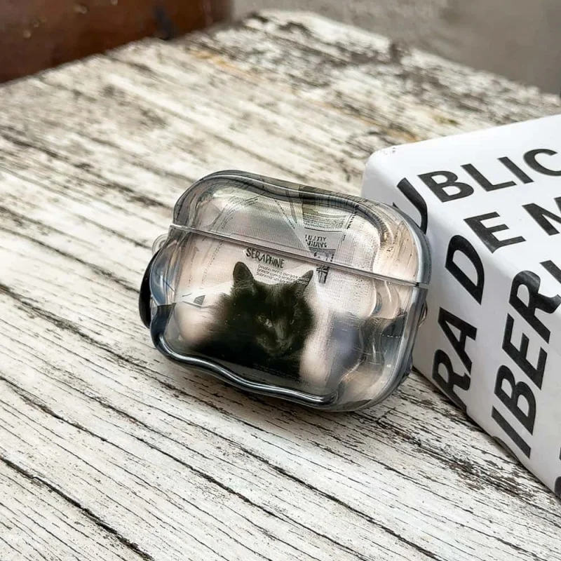 Schöne schwarze Katzenmuster-IMD-Kopfhörerhülle mit Ring für Airpods 1, 2, 3, 4, Pro, Pro2, Pro3, sturzsicher