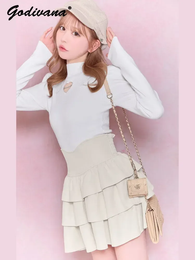 Japanse stijl nieuwe lente zomer dames zoete taart rok effen kleur dames hoge taille slanke elegante korte culotte minirokken