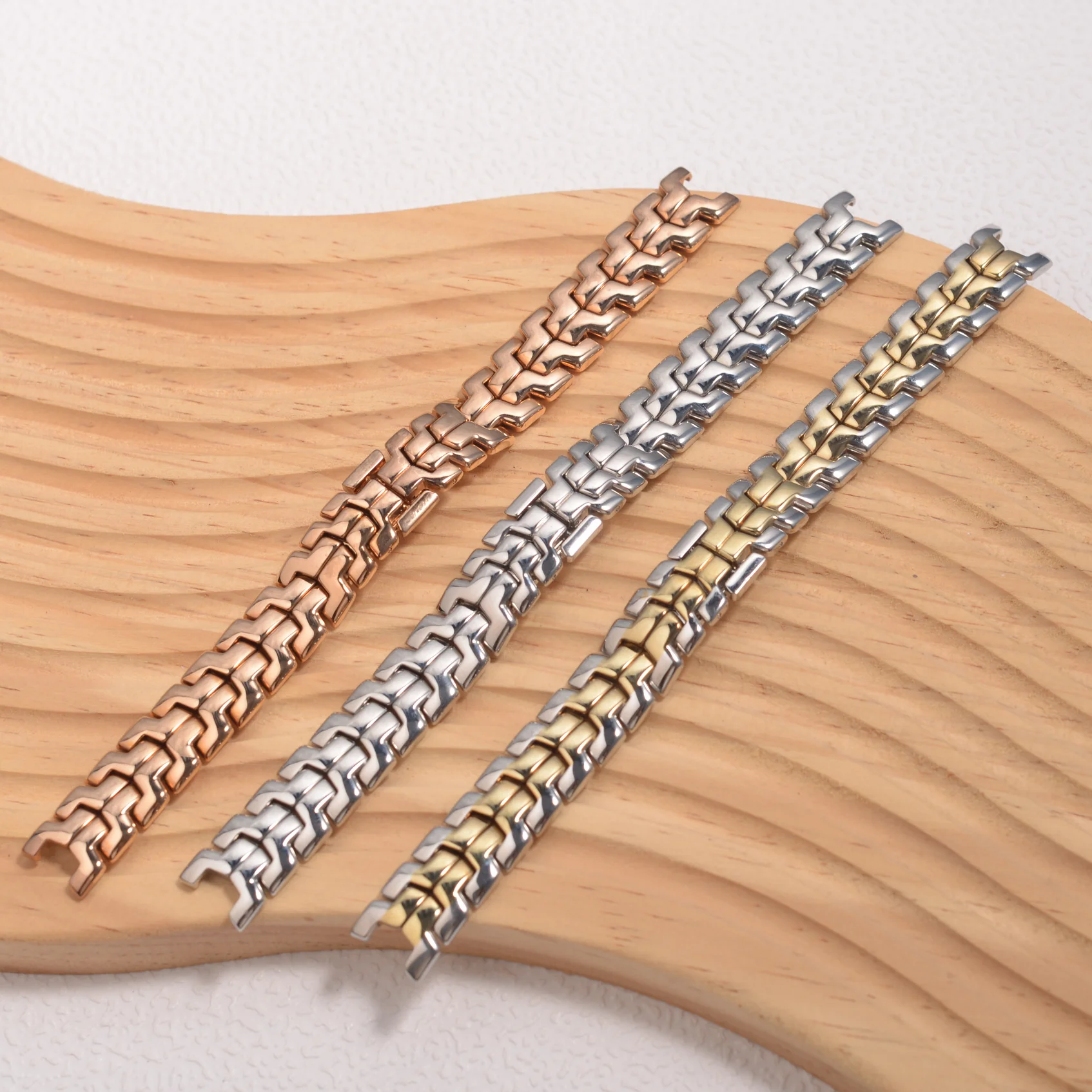 15mmx7.5mm Silver Two-tone Concaved Mouth 316L Stainless Steel Watchband Solid Links Bracelet Fit For TAG Heu Link Watch
