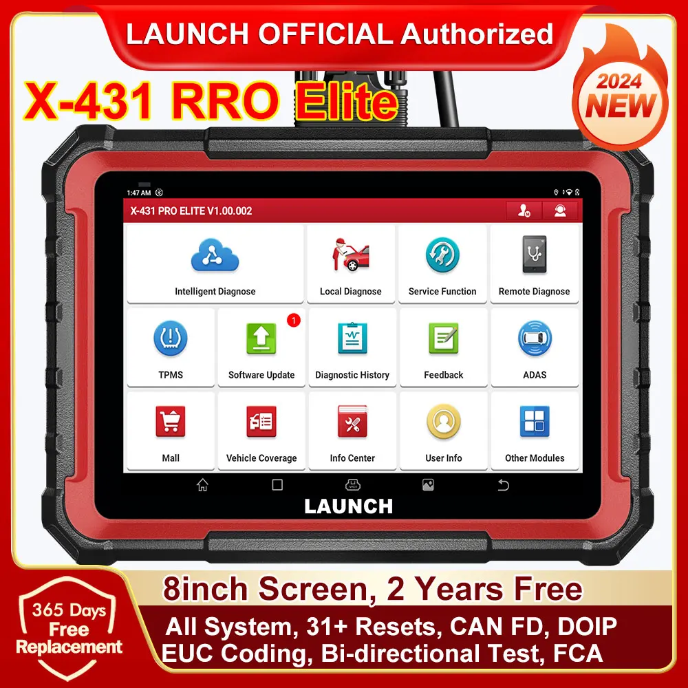 

LAUNCH X431 PRO ELITE 8 inch Car Diagnostic Tools Auto OBD OBD2 Scanner All System CAN FD/DOIP Active Test 31 Reset ECU Coding