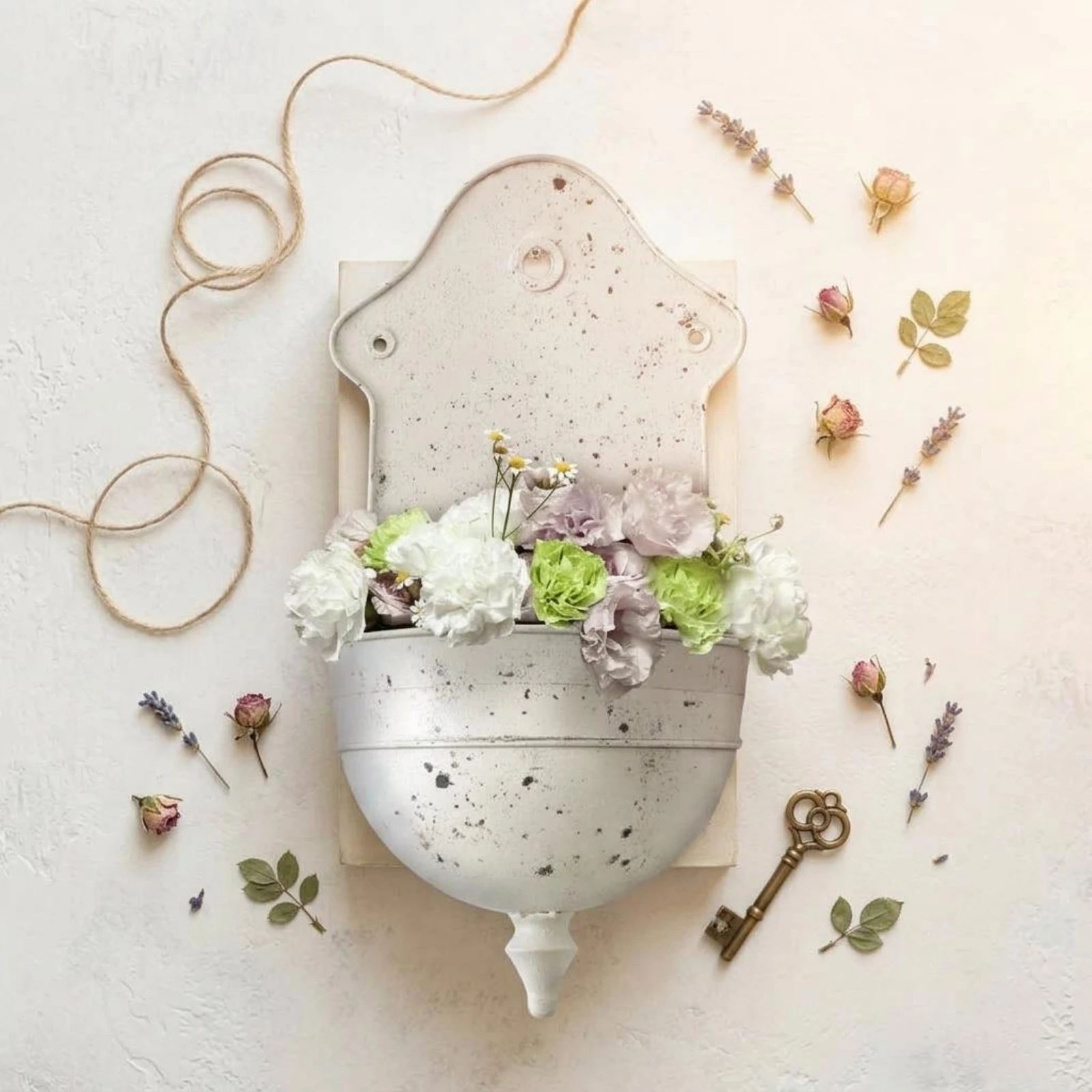 Metal Wall Planter Distressed Finish Vintage Wall Planter Metal Flower Holder Sturdy Garden Decor Easy to Install for Home