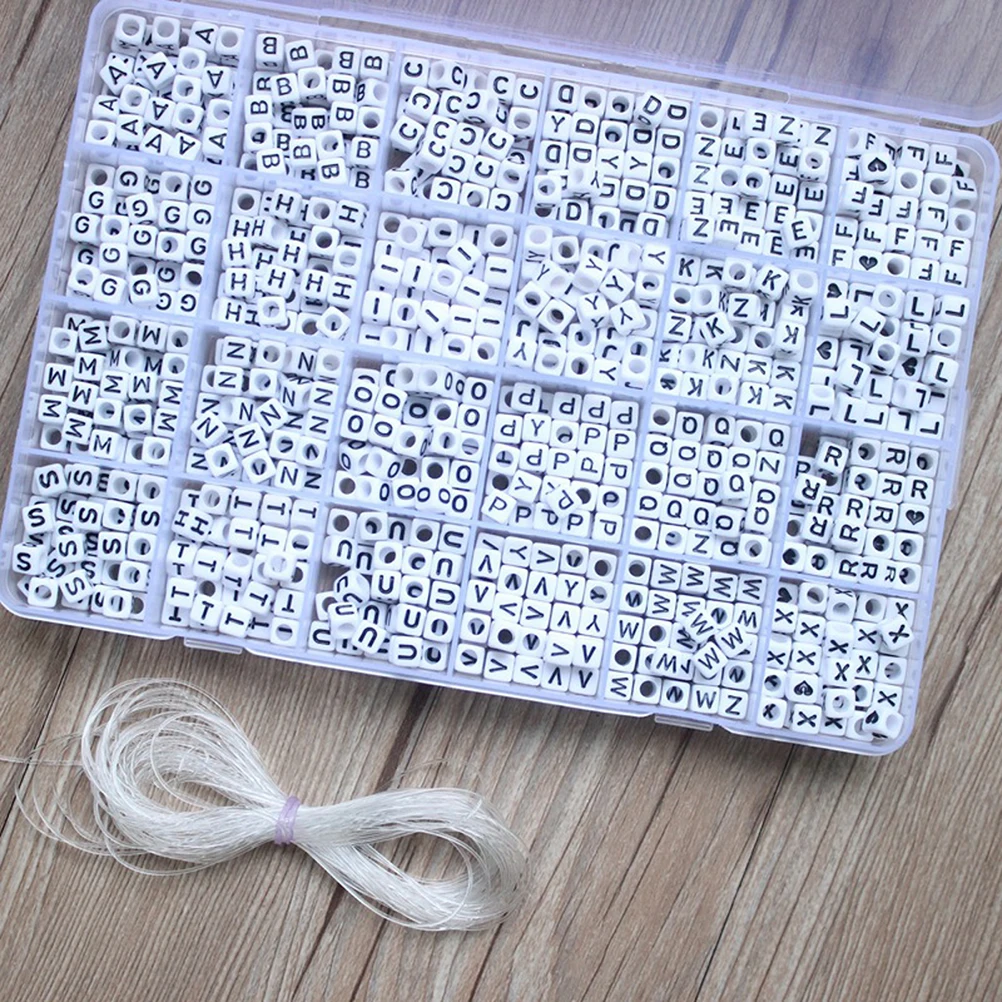 

1200 шт. DIY акриловые бусины с алфавитом, кубические бусины с большими отверстиями и буквами для изготовления ювелирных изделий, браслеты, ожерелья, брелки, белый, черный