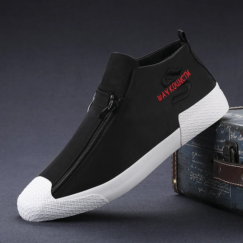 2024 New Men Canvas Short Boots Unisex Mid-Cut Sneakers Zipper Open Black Casual Shoes Light Sole Summer Breathable Latex Insole