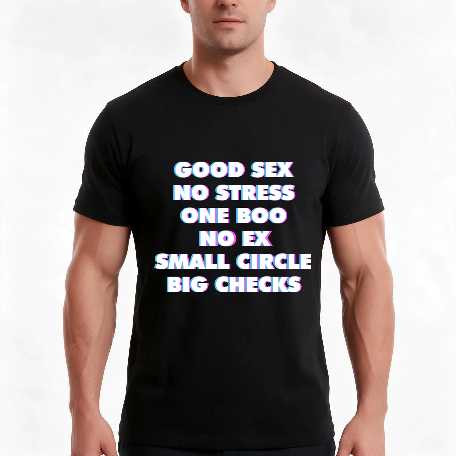 GOOD SEX NO STRESS ONE BOO NO EX SMALL CIRCLE BIG CHECKS Single Funny Saying 3D ART T-Shirt, Summer Casual Cotton Tee
