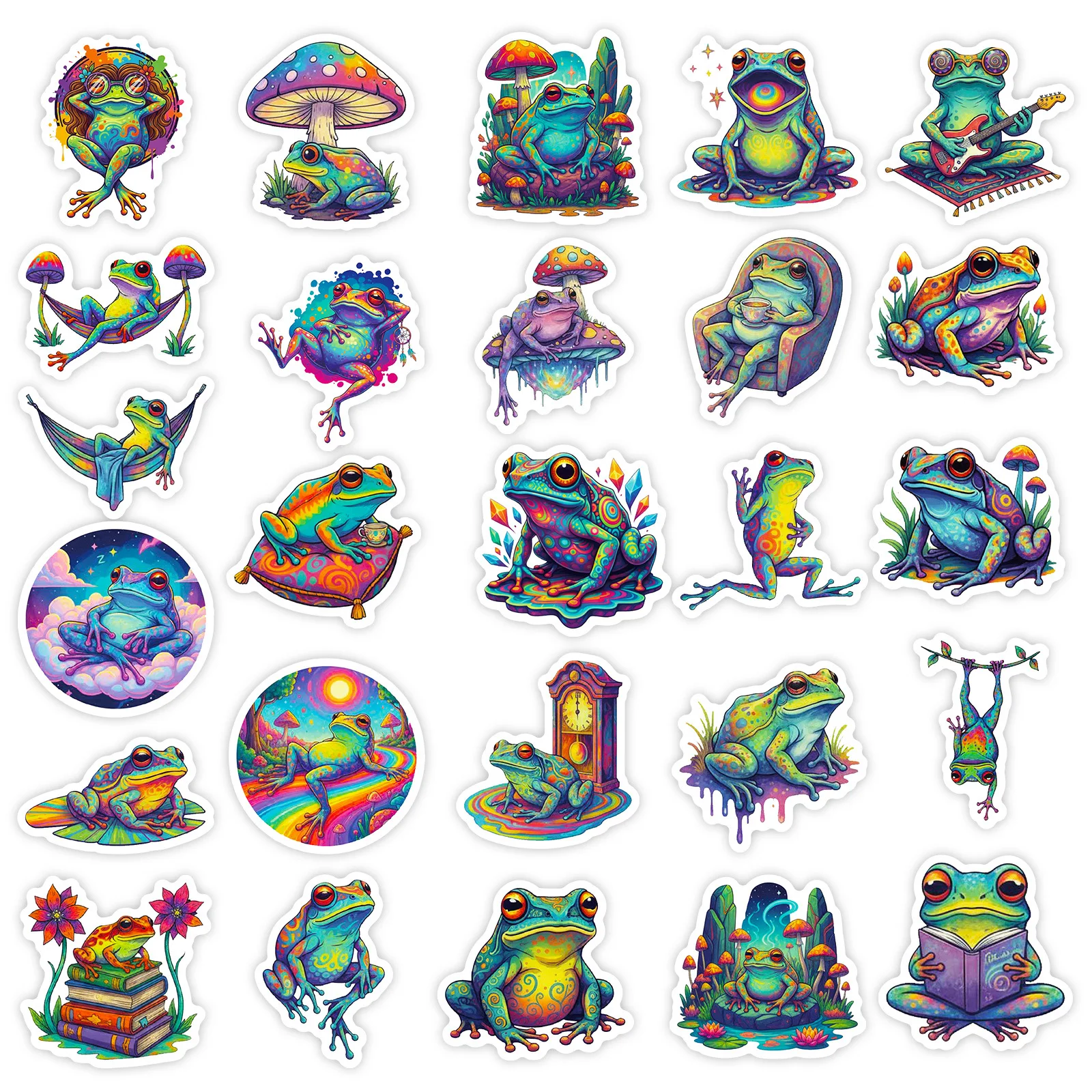 10/56 pièces psychédélique grenouille Graffiti autocollants grenouilles mignonnes dessin animé décalcomanie bricolage bagages téléphone guitare planche à roulettes tasse classique enfant jouets