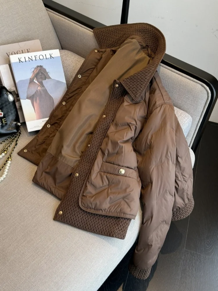 

Хлопковое пальто с лацканами в стиле ретро для женщин, зимняя лоскутная легкая стеганая куртка с длинными рукавами, модная однобортная стеганая одежда