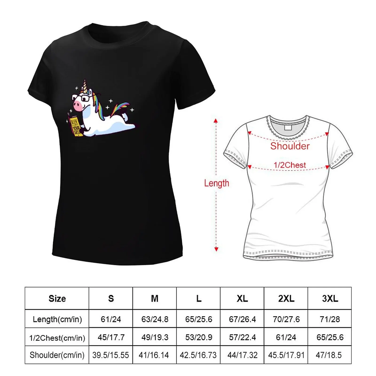 Unicorn Reading Book Believe in Yourself Floor T-Shirt shirts graphic tees hippie clothes white t-shirts for Women