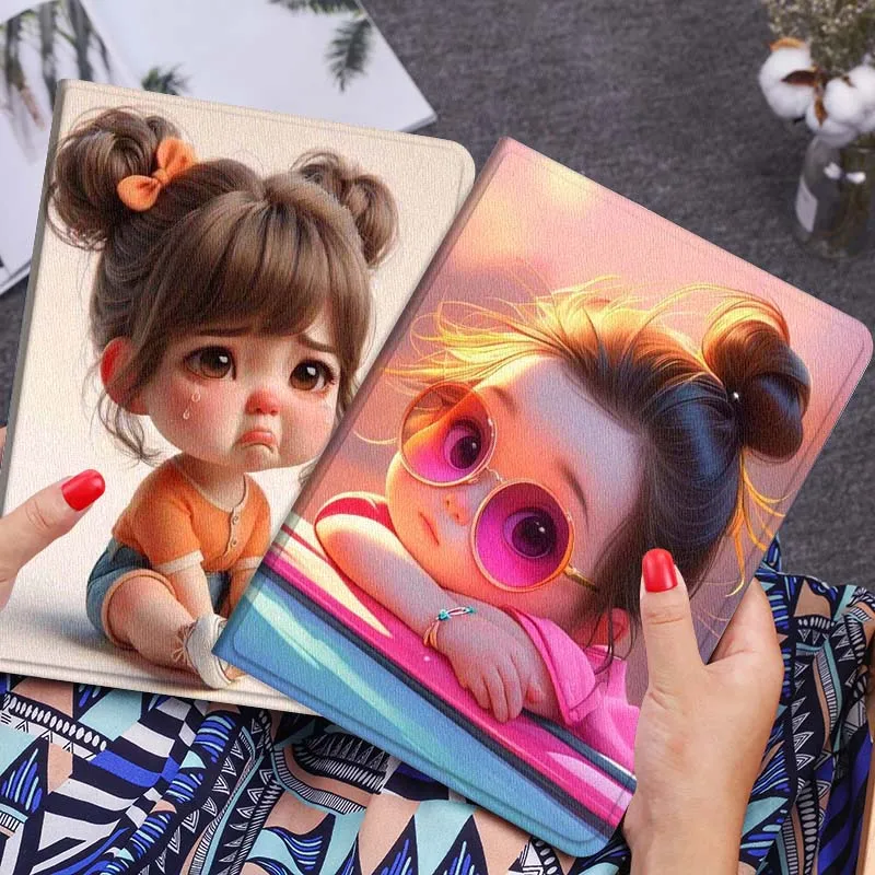 

Art Cartoon Cute Girl For Xiaomi Mi Pad Mini 4 5 6 7 SE Pro Plus Redmi Pad 2 SE 2025 8.8 11 Foldable Tablet Case Gift