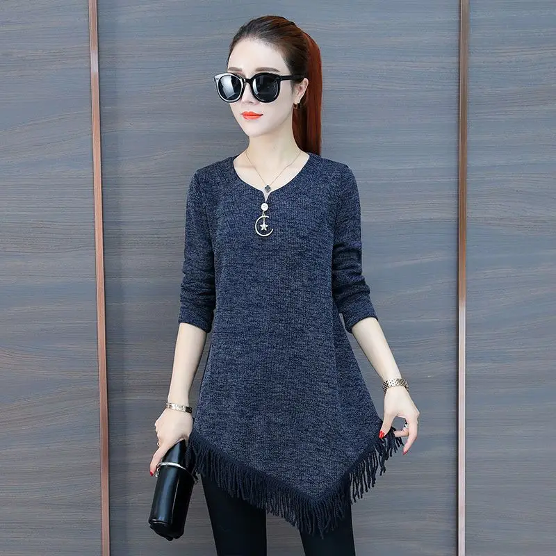 Fashion Solid Color Tassel Asymmetrical Blouses Women's Clothing 2023 Autumn Winter Oversized Casual Tops Irregular Shirts