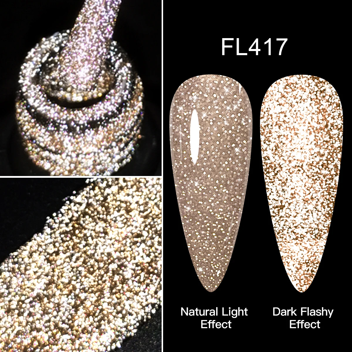 FOUR LILY 7ml Odblaskowy brokatowy żelowy lakier do paznokci Champaign Gold Silver Nail Art Półtrwały lakier żelowy UV LED do manicure