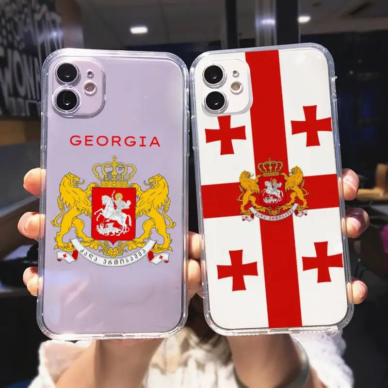 Beautiful Georgia Flag handsome Phone Case For iPhone 11 12 Mini 13 14 Pro XS Max X 8 7 6s Plus 5 SE XR Transparent Shell