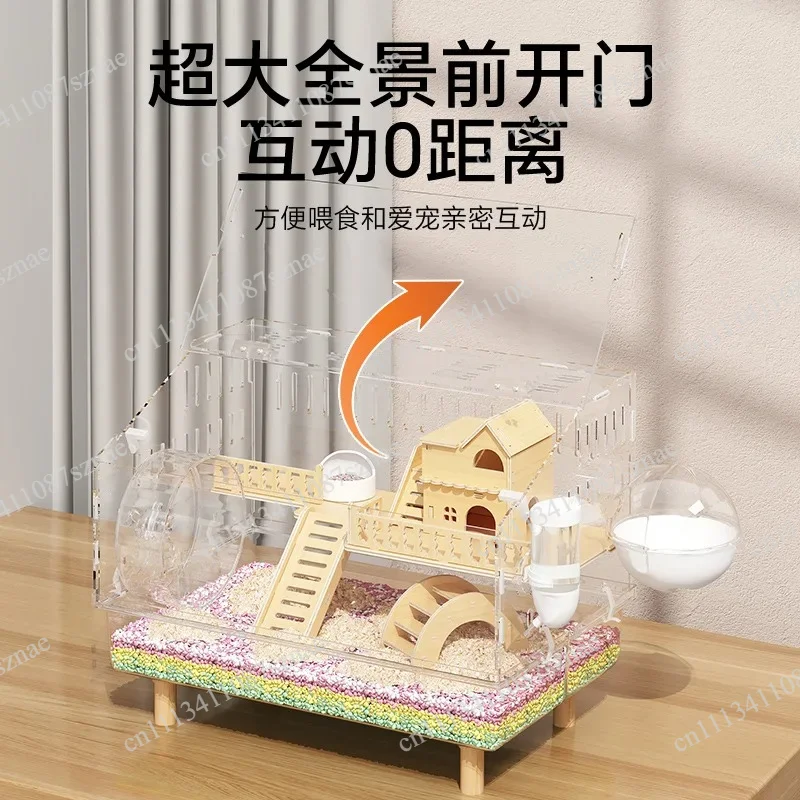 Deluxe 8-in-1 Hamster Habitat Set with All Supplies, 2-Level Acrylic Cage for Dwarf Hamsters & Gerbils, Size 18.5