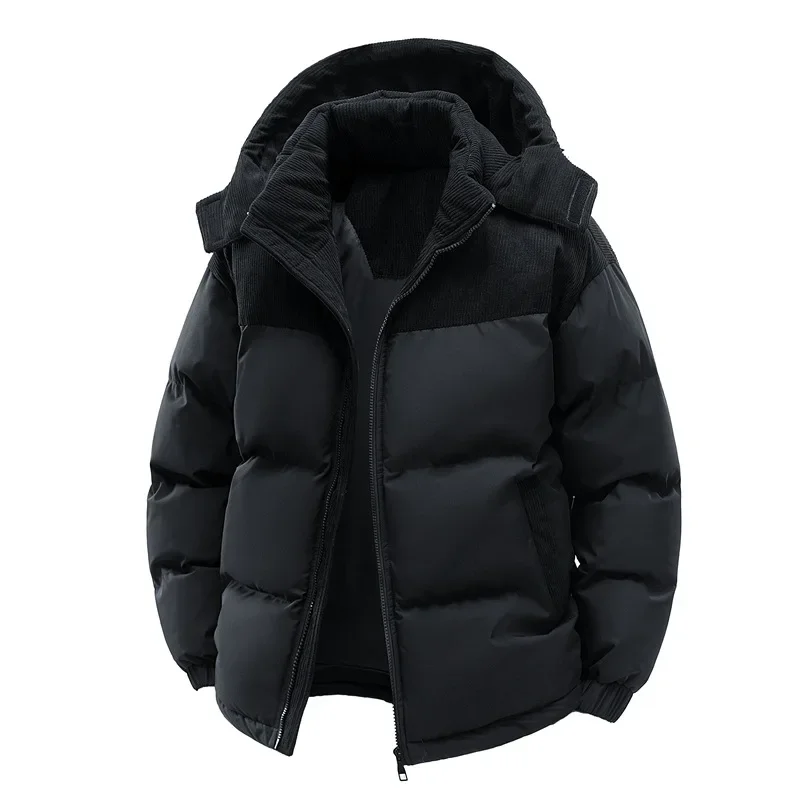 Winter Male Thicken Coats Parkas Fashion Men's Color-coded Casual Trendy Loose Simple Basic Long Sleeve Hooded Quilted Jacket