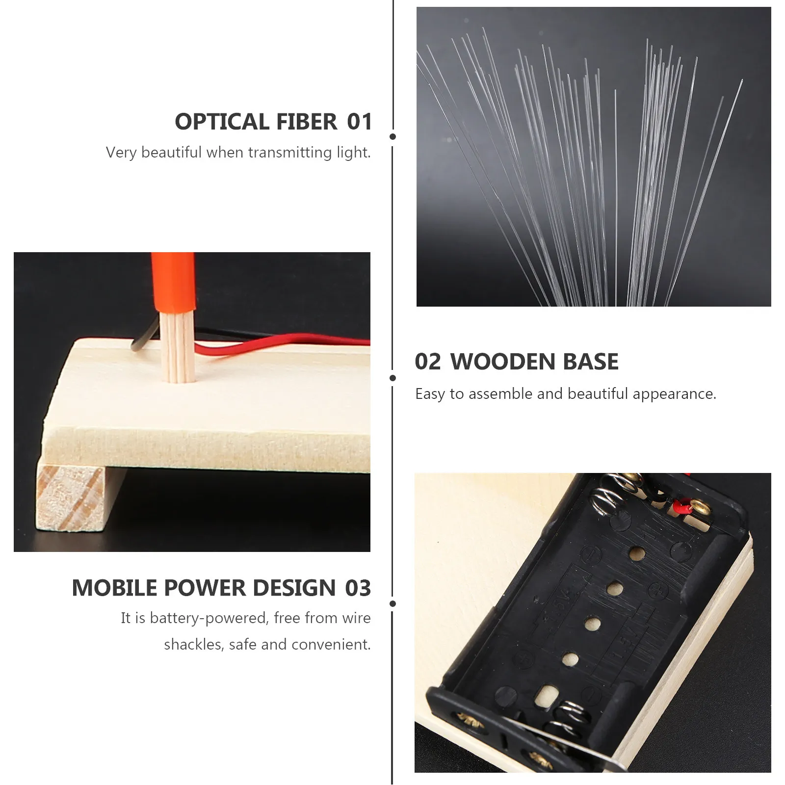 

Colorful Fiber Optic Light Operated LED Fiber Lamp Wood Base Relaxing Color Changing Decoration for Christmas Wedding