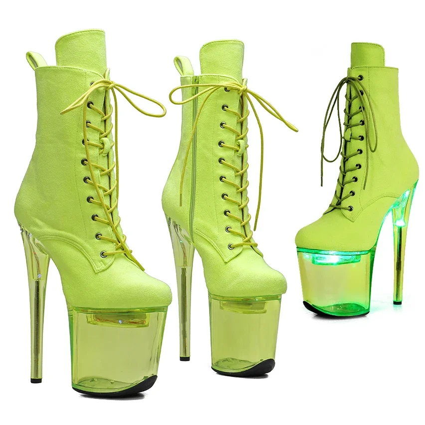 Leecabe 20CM/8Inch lady  LED Light Up Shoes Glowing platform  boots  High Heels stripper heel Pole Dance boot