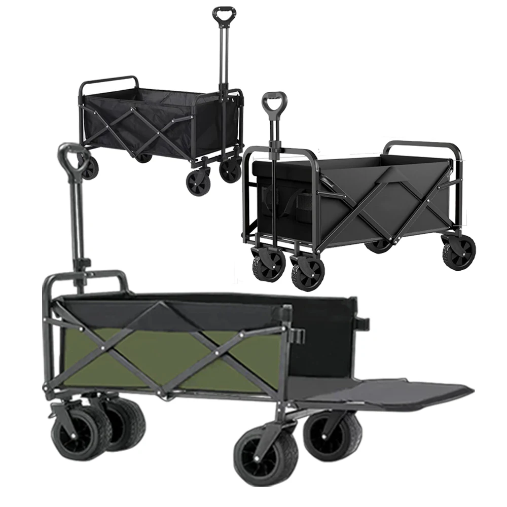 Camping Wheeled Folding Cart Wagon Foldable Hand Pushing Picnic Trailer Garden Outdoor Carts Portable Barbecue Trolley