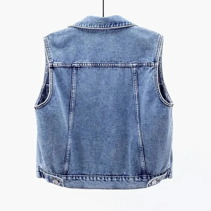 Sleeveless Women's Vest 2022 New Spring Summer Denim Waistcoat Fashion Casual Short Jackets Splicing Holes Slim Jean Coats Trend