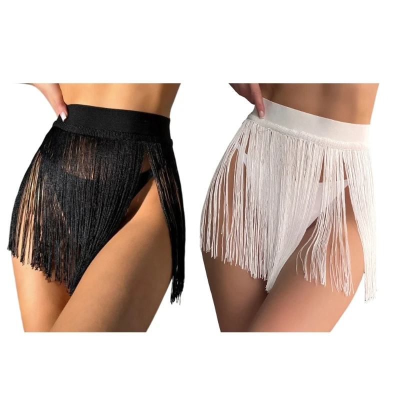 

H58D Rave-Bikini Women Swimsuits Tassels Skirt Sexy Bikini-Coverups Party Swimsuit