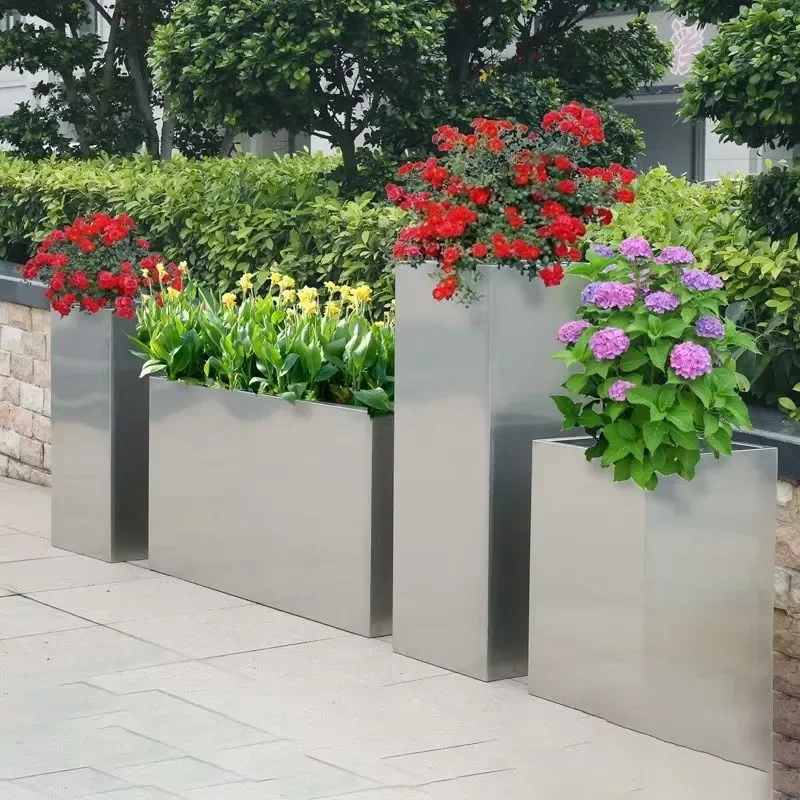 Home Garden Multi-purpose Stainless Steel Rectangular Flower Pot Box Waterproof Feature Customized Color Size Freestanding