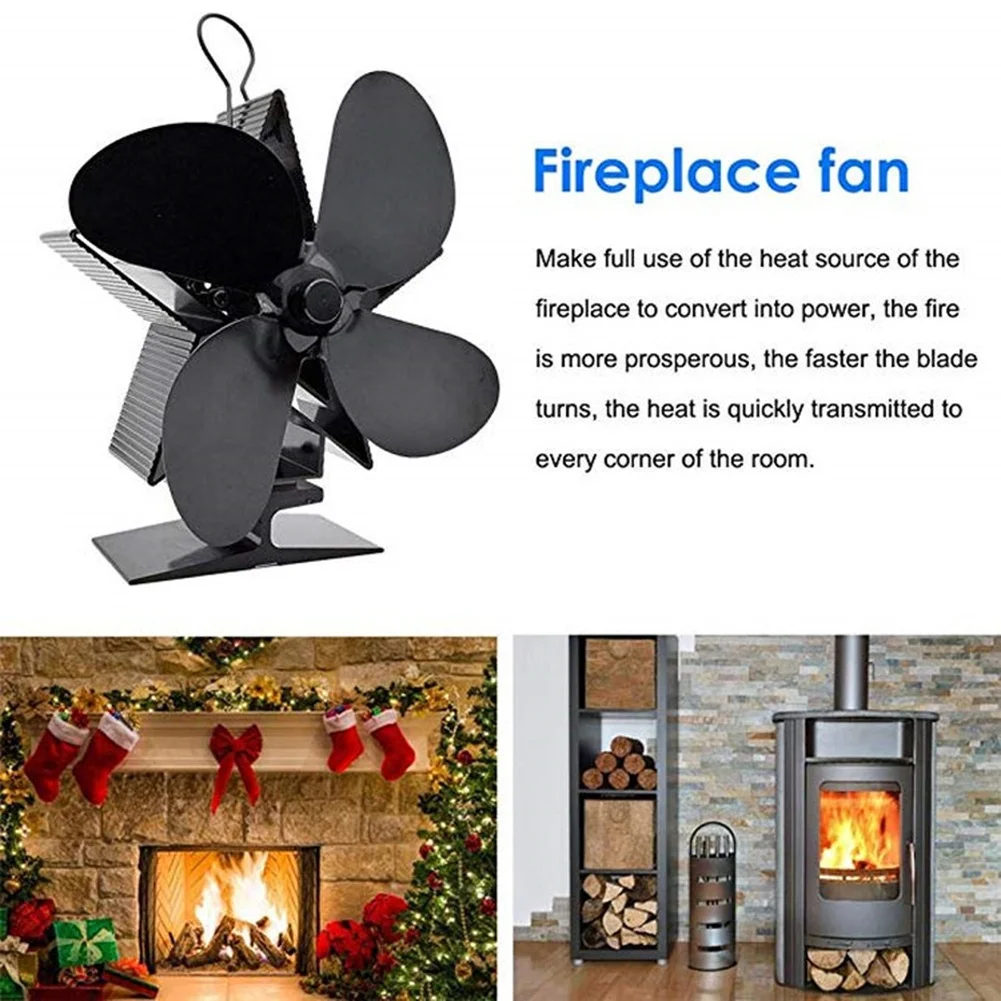 4 Leaf Heat Powered Stove Fan Silent Wood Burning Fireplace Fan Aluminum For Home Heating Air Circulation Efficient Eco Friendly