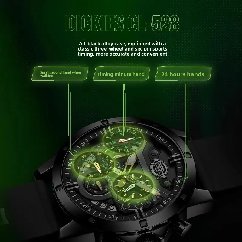 Dickies Three-eye Multi-function Watch, Trend Chronograph Sports Quartz Watch CL528