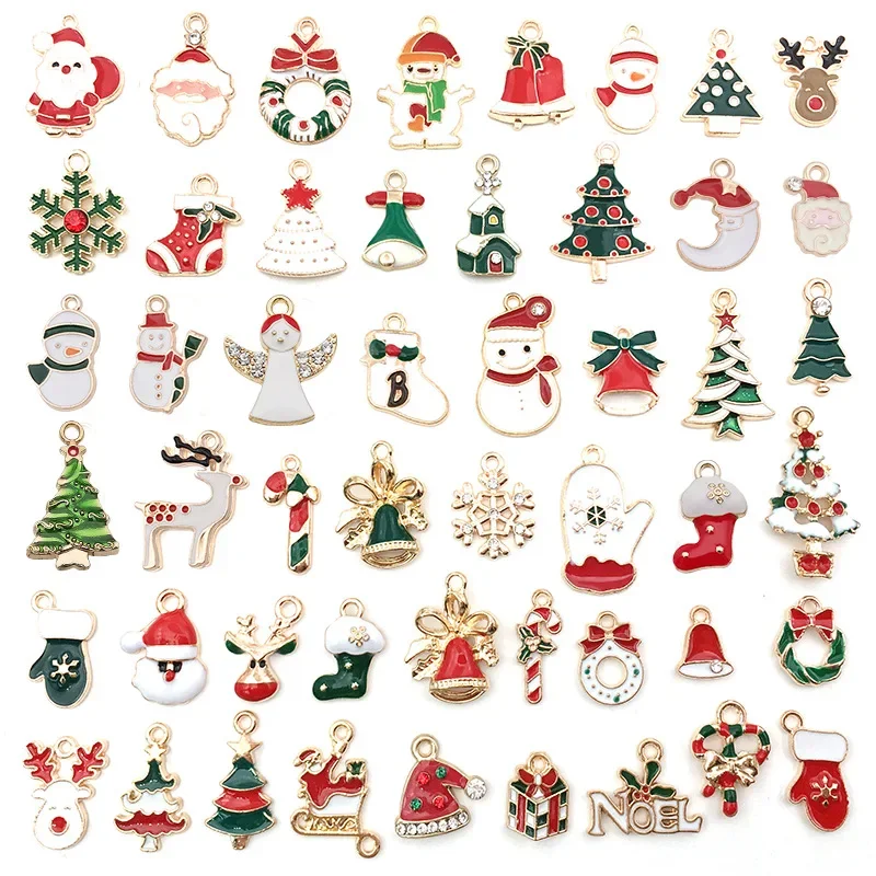 96 Christmas Enamel Dripping Alloy Diy Jewelry Accessories Santa Claus Snowman Bell Earrings Bracelet Small Pendant