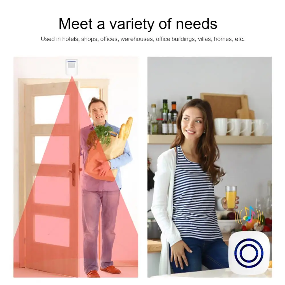 Motion Sensor Alarm Wireless Efficient Easy To Install Reliable Convenient Smart Doorbell Sensor Receiver Human Body Induction