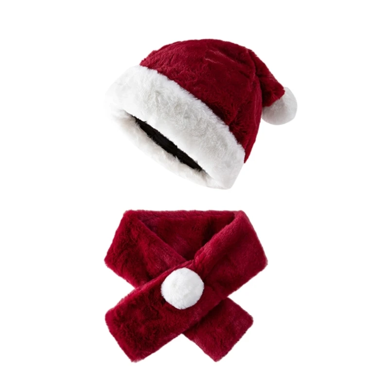 Christmas Scarf Santa Hat with White Brim for Christmas Festival Party New Year Headwear Santa Costume Accessory Gift