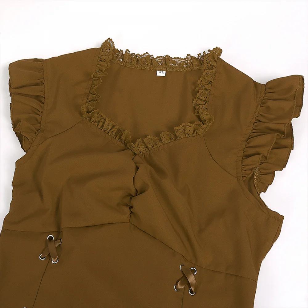 Vestido feminino medieval renascentista, sem mangas, com babados, para coquetéis, vestindo halloween, gótico, steampunk, estilo vitoriano