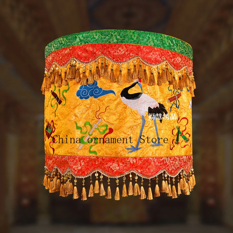 Brocade crane canopy, jacquard fabric, curved edge canopy umbrella, celestial top, yellow silk umbrella, deity statue, canopy, a