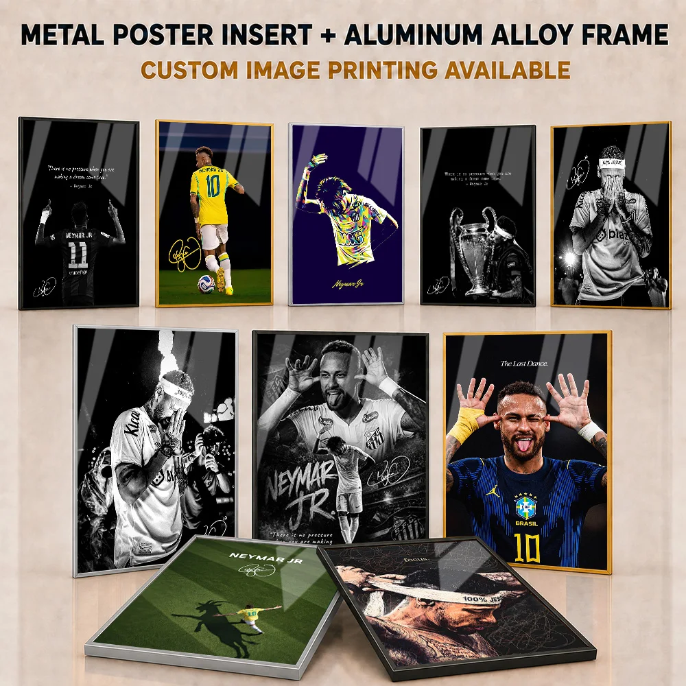 Neymar Jr Framed Metal Print Customized Detailed Football Champion Portrait Wall Art For Bedroom Or Sports Club Supporter Gift
