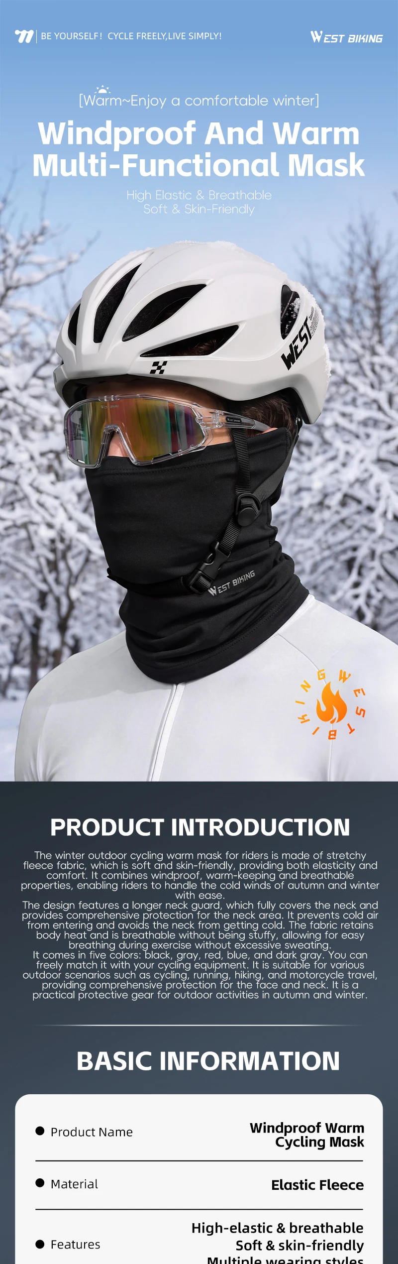 WEST RADFAHREN Winter Fleece Radfahren Schal Outdoor Winddicht Laufen Fahrrad Gesicht Abdeckung Männer Frauen Fahrrad Bandana Sport Headwear – Detail 2