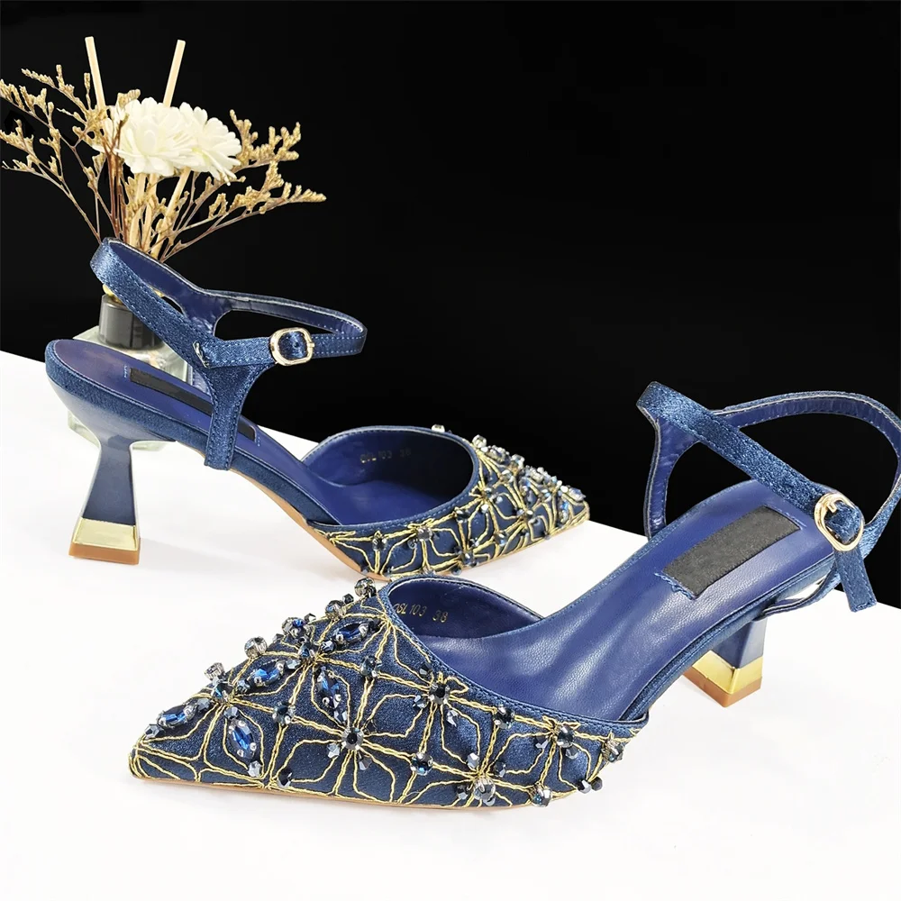 صنادل إيطالية أنيقة من حجر الراين أحذية عالية الجودة للنساء الأفريقيات بكعب عالٍ لفستان الحفلات #5