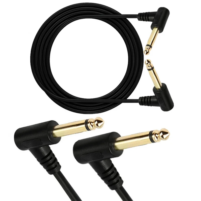 สาย1/4แจ็คโมโน6.35มม. 90องศาโค้งงอคู่สายเครื่องดนตรีแพทช์กีตาร์ไม่สมดุลสายเคเบิลตัวผู้กับตัวผู้0.3M/1.5M