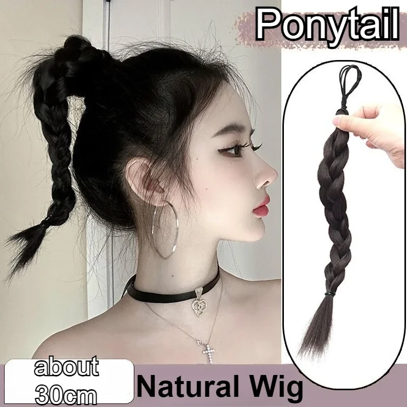 12inch Short Natural Hair Ponytail Extension with Hair Ties Soft Synthetic Hair Pieces for Women Braid Ponytail Girls Daily Wear