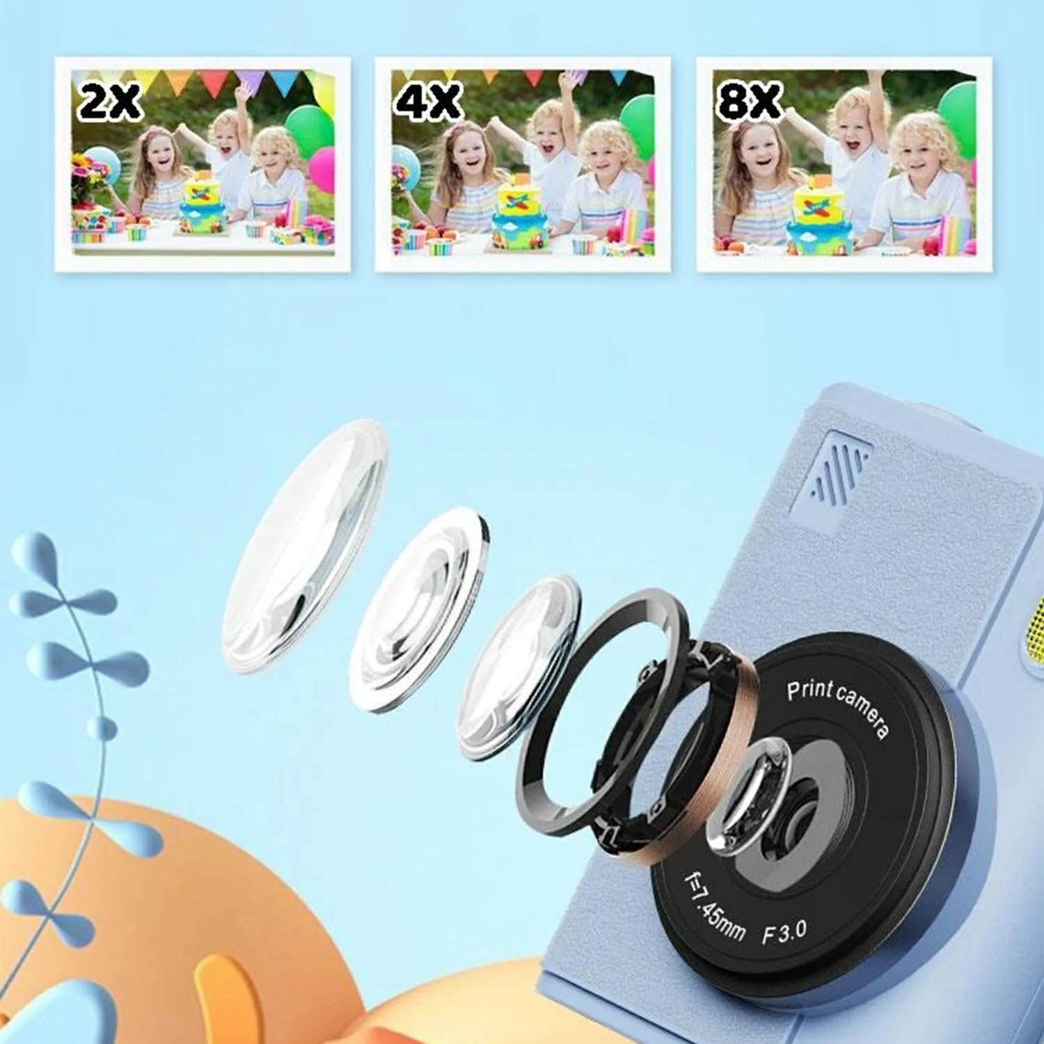 Caméra à impression instantanée pour enfants, enregistreur vidéo HD 1080P, Zoom 8X, appareil photo numérique pour filles et garçons, meilleur cadeau d'anniversaire et de noël, carte 32 go